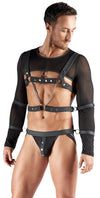 Schwarzes Herren-Set mit Crop-Top, Brust-Harness, Jock und Fesseln von Svenjoyment BONDAGE – Ansicht 3