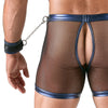 Schwarzes Herren-Set mit Kurz-Top, Pants und Handfesseln in Netz-Optik von Svenjoyment Bondage – Ansicht 7