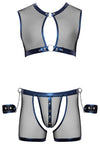 Schwarzes Herren-Set mit Kurz-Top, Pants und Handfesseln in Netz-Optik von Svenjoyment Bondage – Ansicht 8