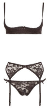 Schwarzes Set aus Hebe, Riostring ouvert und Strapsgurt aus Spitze von Cottelli – Ansicht 4