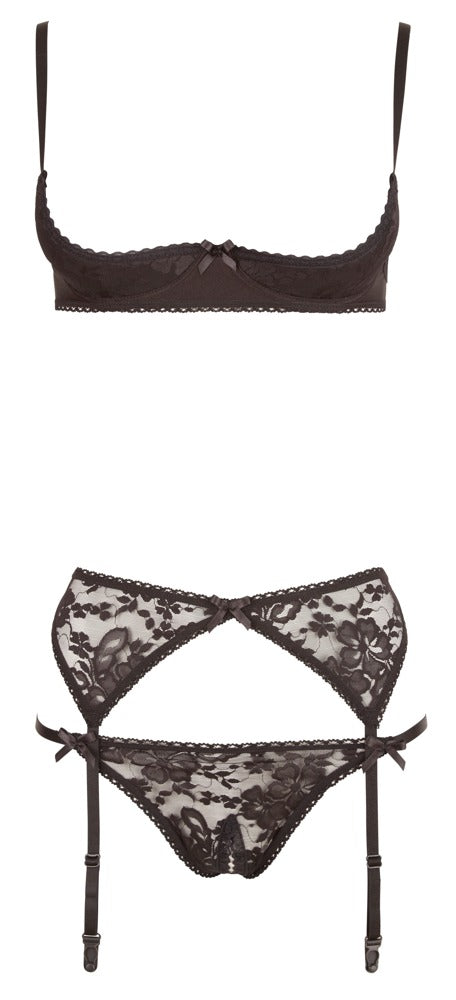 Schwarzes Set aus Hebe, Riostring ouvert und Strapsgurt aus Spitze von Cottelli – Ansicht 4