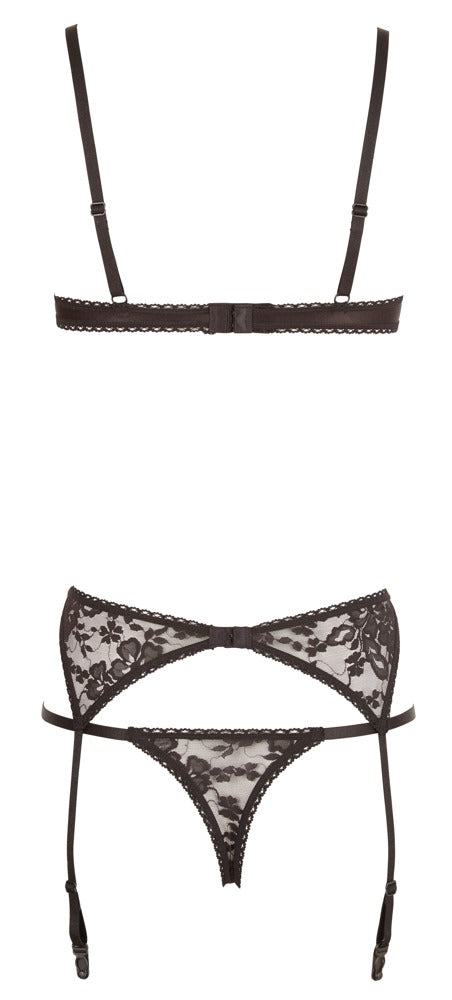 Schwarzes Set aus Hebe, Riostring ouvert und Strapsgurt aus Spitze von Cottelli – Ansicht 5