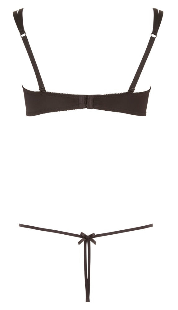 Schwarzes BH- und String-Set mit offenen Cups aus Bügeln und Bändern von Cottelli – Ansicht 8