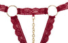 Rotes BH- und String-Set aus Spitzenband mit Metallringen und offenen Cups von Cottelli – Ansicht 7