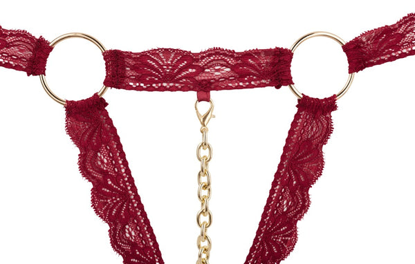 Rotes BH- und String-Set aus Spitzenband mit Metallringen und offenen Cups von Cottelli – Ansicht 7