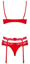 Rotes 3-teiliges Set Heartina aus Spitze mit Strassschmuck von Obsessive – Ansicht 4