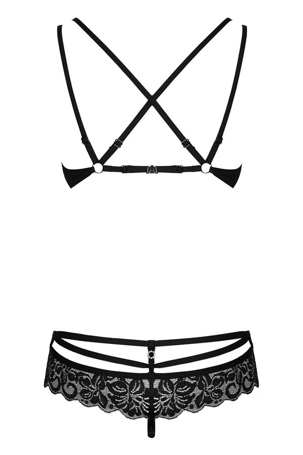 Schwarzes BH- und String-Set ganz aus Spitze von Obsessive – Ansicht 8