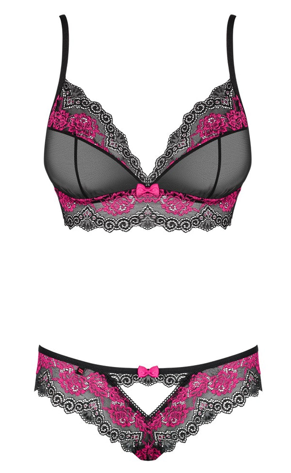 Schwarzes BH- und Slip-Set Tulia aus zweifarbiger Spitze von Obsessive – Ansicht 6