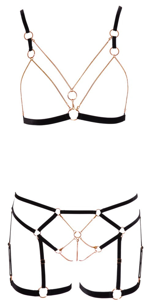 Schwarzes Bondage-Set aus Samtbändern mit roségoldfarbenen Ketten von Cottelli – Ansicht 6