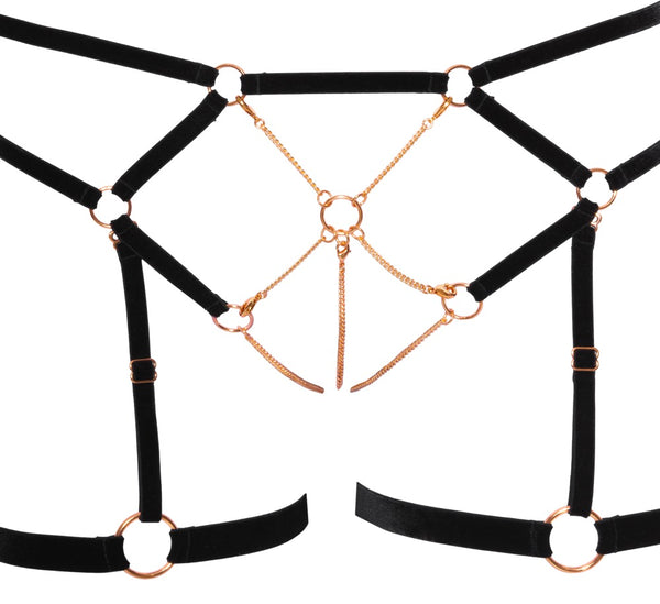 Schwarzes Bondage-Set aus Samtbändern mit roségoldfarbenen Ketten von Cottelli – Ansicht 8