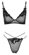 Schwarzes BH- und Riostring-Set aus Powernet mit Stickerei-Applikationen von Cottelli – Ansicht 4