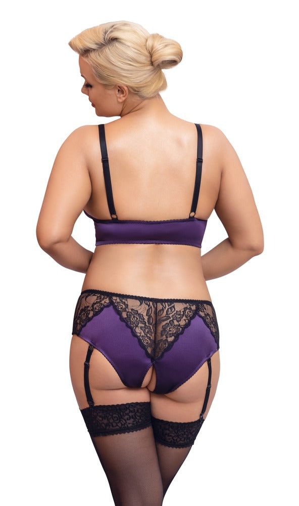 Lilafarbenes sündiges Dessous Set aus Satin und edler Spitze von Cottelli CURVES – Ansicht 4