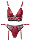 Rotes Set aus Bralette und Straps-Slip im Mattlook mit Spitze und Fesselriemen von Cottelli BONDAGE – Ansicht 6