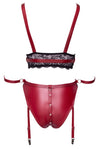 Rotes Set aus Bralette und Straps-Slip im Mattlook mit Spitze und Fesselriemen von Cottelli BONDAGE – Ansicht 7