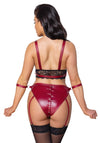 Rotes Set aus Bralette und Straps-Slip im Mattlook mit Spitze und Fesselriemen von Cottelli BONDAGE – Ansicht 4