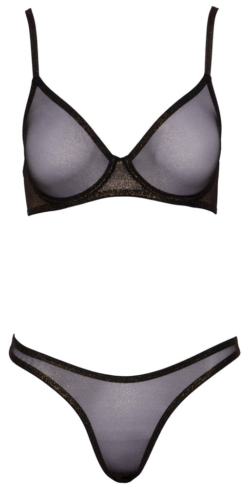 Schwarzes BH- und Riostring-Set aus Feinnetz mit Goldschimmer von Cottelli – Ansicht 6