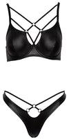 Schwarzes BH- und Riostring-Set im Mattlook mit Stretchriemen und Ringen von Cottelli – Ansicht 7