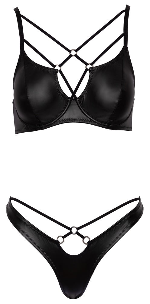 Schwarzes BH- und Riostring-Set im Mattlook mit Stretchriemen und Ringen von Cottelli – Ansicht 7