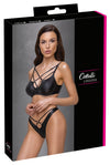 Schwarzes BH- und Riostring-Set im Mattlook mit Stretchriemen und Ringen von Cottelli