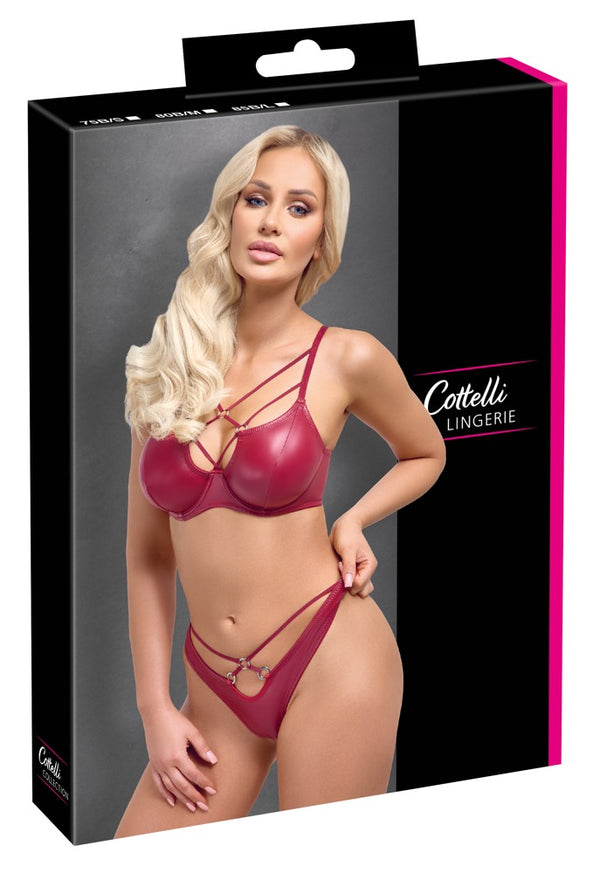 Roter BH- und String-Set im Wetlook mit Ringen und Riemchen von Cottelli
