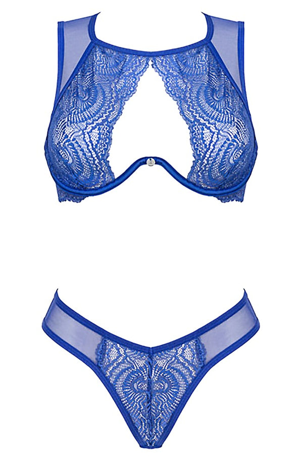 Royalblaues Set Giselia aus Spitze und Powernet von Obsessive – Ansicht 4