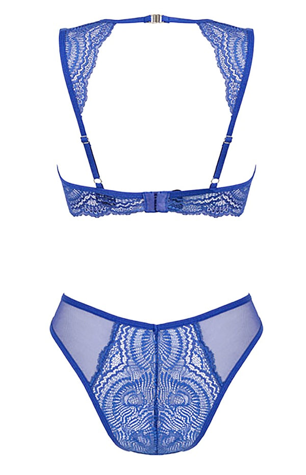 Royalblaues Set Giselia aus Spitze und Powernet von Obsessive – Ansicht 5