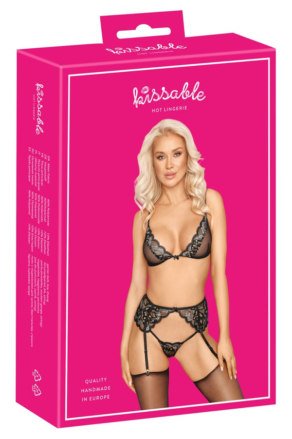 Schwarzes verführerisches BH Set mit eleganter Effektspitze von kissable