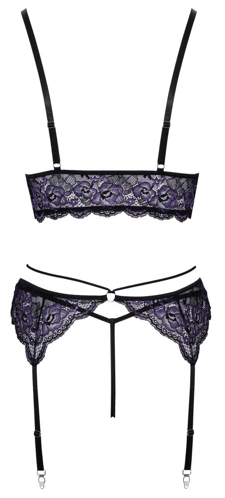 Schwarzes Straps-Set aus Blütenspitze mit Bralette, Strapsgurt und String von Cottelli – Ansicht 8