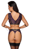 Lilafarbenes Straps-Set aus Bralette, Strapsgurt und String mit Handfesseln von Cottelli BONDAGE – Ansicht 7