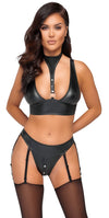 Schwarzes Set aus Bralette und Straps-Slip im Mattlook mit tiefem Dekolleté von Cottelli BONDAGE – Ansicht 2