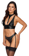 Schwarzes Set aus Bralette und Straps-Slip im Mattlook mit tiefem Dekolleté von Cottelli BONDAGE – Ansicht 4