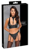 Schwarzes Set aus Bralette und Straps-Slip im Mattlook mit tiefem Dekolleté von Cottelli BONDAGE