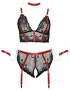 Schwarzes Spitzen-Set aus Longline-BH, Straps-Slip, Halsband und Armfesseln in großen Größen von Cottelli BONDAGE – Ansicht 7