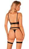Schwarzes 3-teiliges Set Selinne aus Feinnetz und Mikrofaser mit Strapsgurt von Obsessive – Ansicht 5