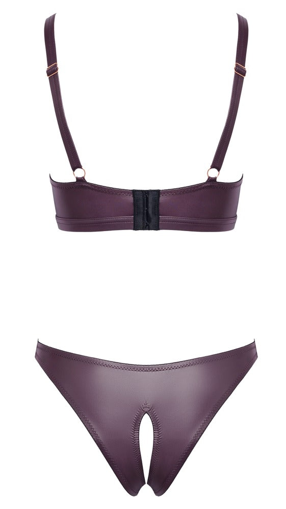 Lilafarbenes BH- und Slip-Set im Wetlook mit Roségold-Ringen (Ouvert) von Cottelli – Ansicht 8
