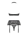 Schwarzes 3-teiliges Spitzen-Set mit Neckholder-BH, Strapsgurt und String von Obsessive – Ansicht 7