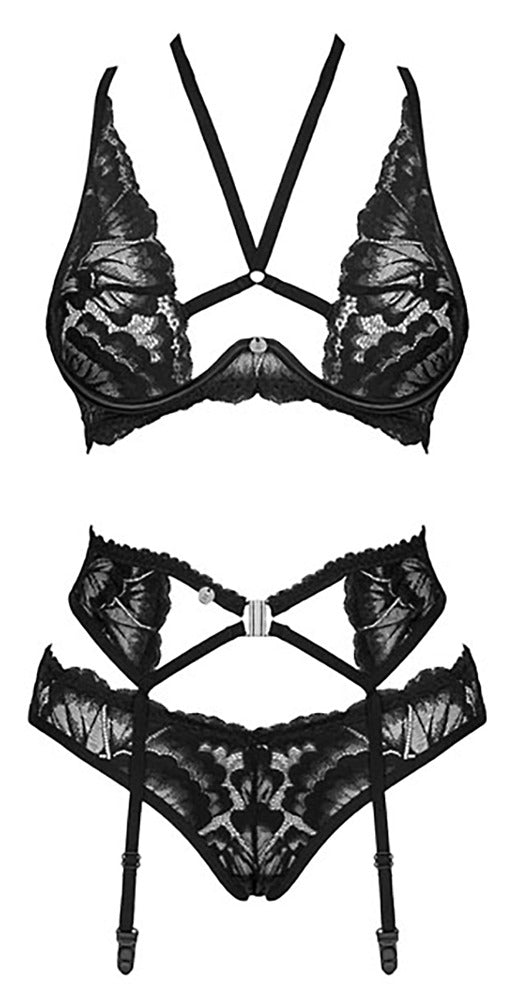 Schwarzes sündiges Straps Set mit elastischen Dekolleté Riemchen von Obsessive – Ansicht 4