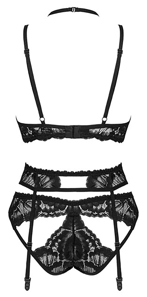 Schwarzes sündiges Straps Set mit elastischen Dekolleté Riemchen von Obsessive – Ansicht 5