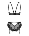 Schwarzes Set Allastia mit BH und Straps-Slip in bestickter Transparenz von Obsessive – Ansicht 4