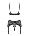 Schwarzes Set Basitta mit BH, Strapsgurt und String in Netz-Optik von Obsessive – Ansicht 4