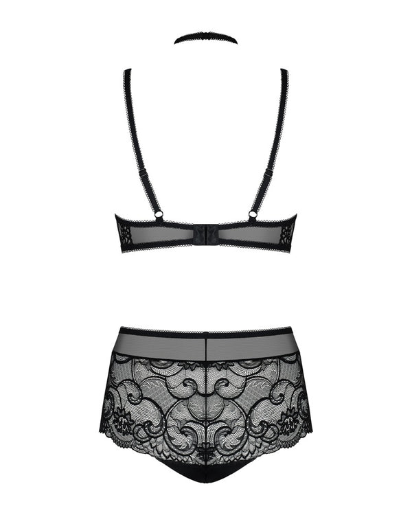 Schwarzes Set Elizenes mit Bügel-BH und High-Waist-Slip aus Spitze von Obsessive – Ansicht 4