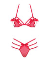 Rotes Set Giftella mit Soft-BH und String in Riemenoptik mit Zierschleifen von Obsessive – Ansicht 6