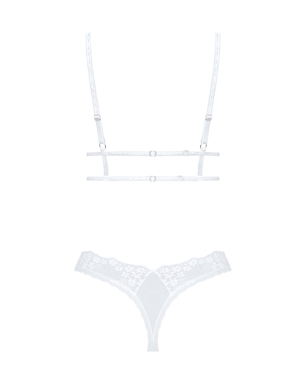 Weißes Set Heavenlly aus Feinnetz und Blütenspitze mit Soft-BH und String von Obsessive – Ansicht 4