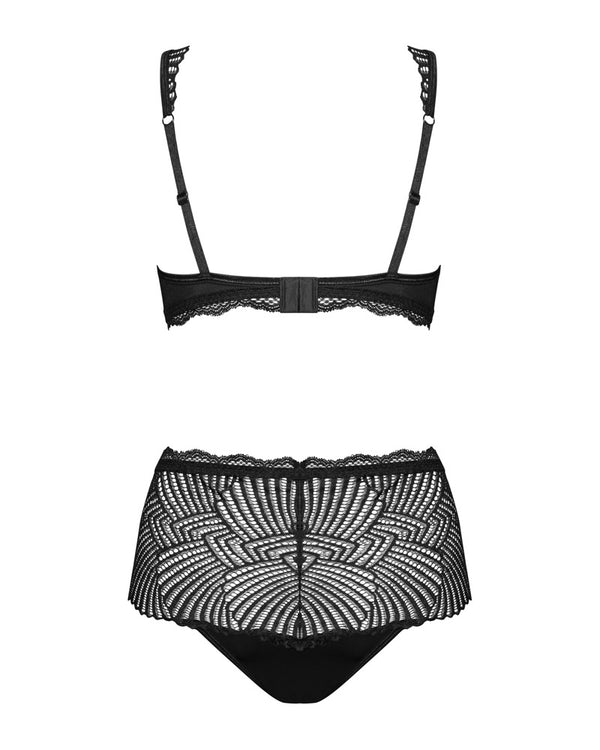 Schwarzes Set Klarita aus Effektspitze mit Soft-BH und High-Waist-Slip von Obsessive – Ansicht 4