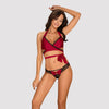 Rotes Set Sensuelia aus Stretchsatin und Spitze mit Wickel-Top und String von Obsessive