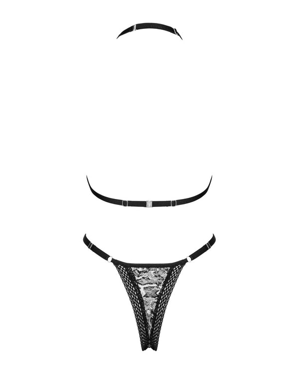 Set Xenita im Animal-Print mit schwarzem Spitzenbesatz, Soft-BH und String von Obsessive – Ansicht 4