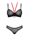 Schwarzes Set Glandez in zarter Transparenz mit rotem Neckholder von Obsessive – Ansicht 3