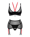 Schwarzes sündiges Straps Dessous Set mit aufregenden roten Akzenten von Obsessive – Ansicht 3