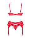 Rotes 3-teiliges Set Ingridia in feiner Transparenz mit Strapsgurt und String von Obsessive – Ansicht 4