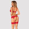 Rotes 3-teiliges Set Ingridia in feiner Transparenz mit Strapsgurt und String von Obsessive – Ansicht 2